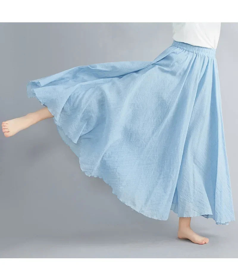Fashion Cotton Linen Clothes Women Skirts Maxi Y2k Elegant Beach Saia Ropa Mujer Casual Vestido Boho Long Skirt Faldas Harajuku