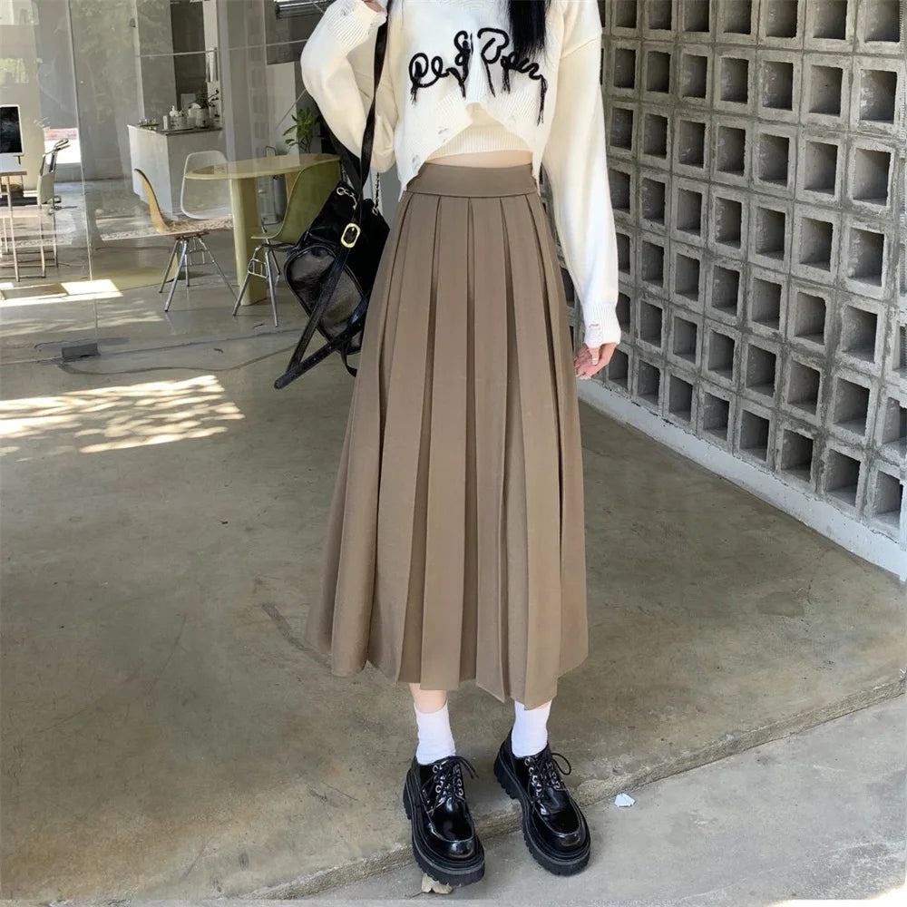 Modest Skirts for Women Korean Style Long Black Skirt Women's Pleated Skirt Relaxation Long Skirts for Women Student
